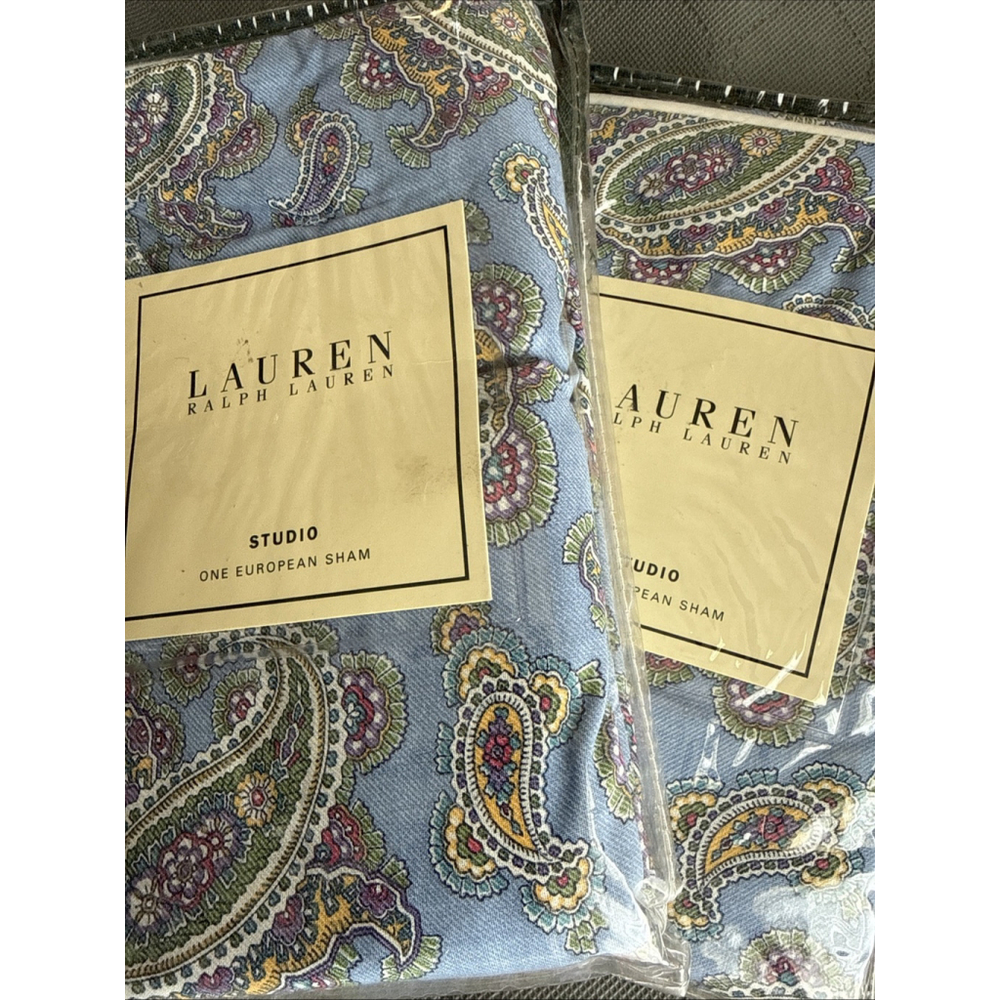 Ralph Lauren Studio Paisley European Pillow Shams Oceanside Blue New Vintage